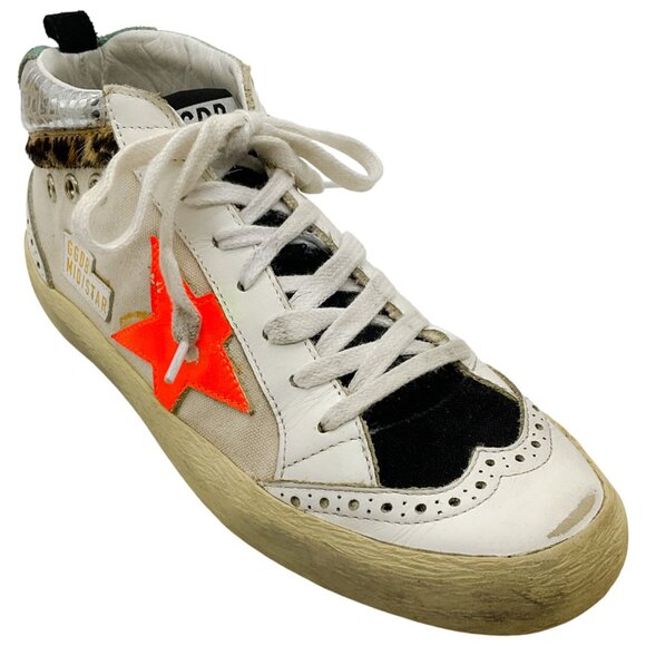 Golden Goose Deluxe Brand White / Orange Mid Star Sneakers - Picture 1 of 6